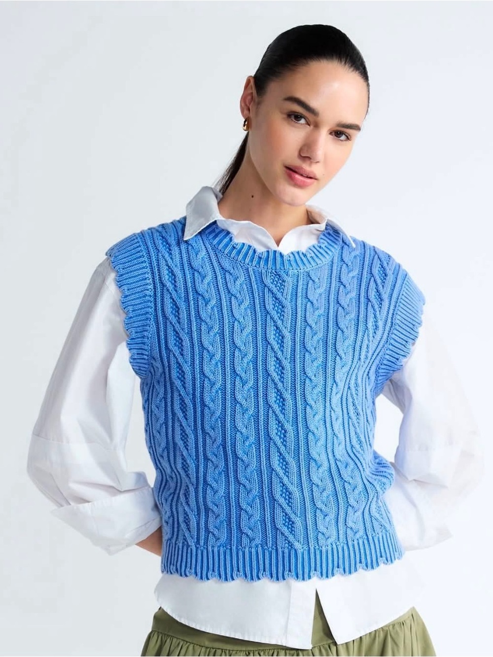 Light Blue Cable-Knit Sweater Vest